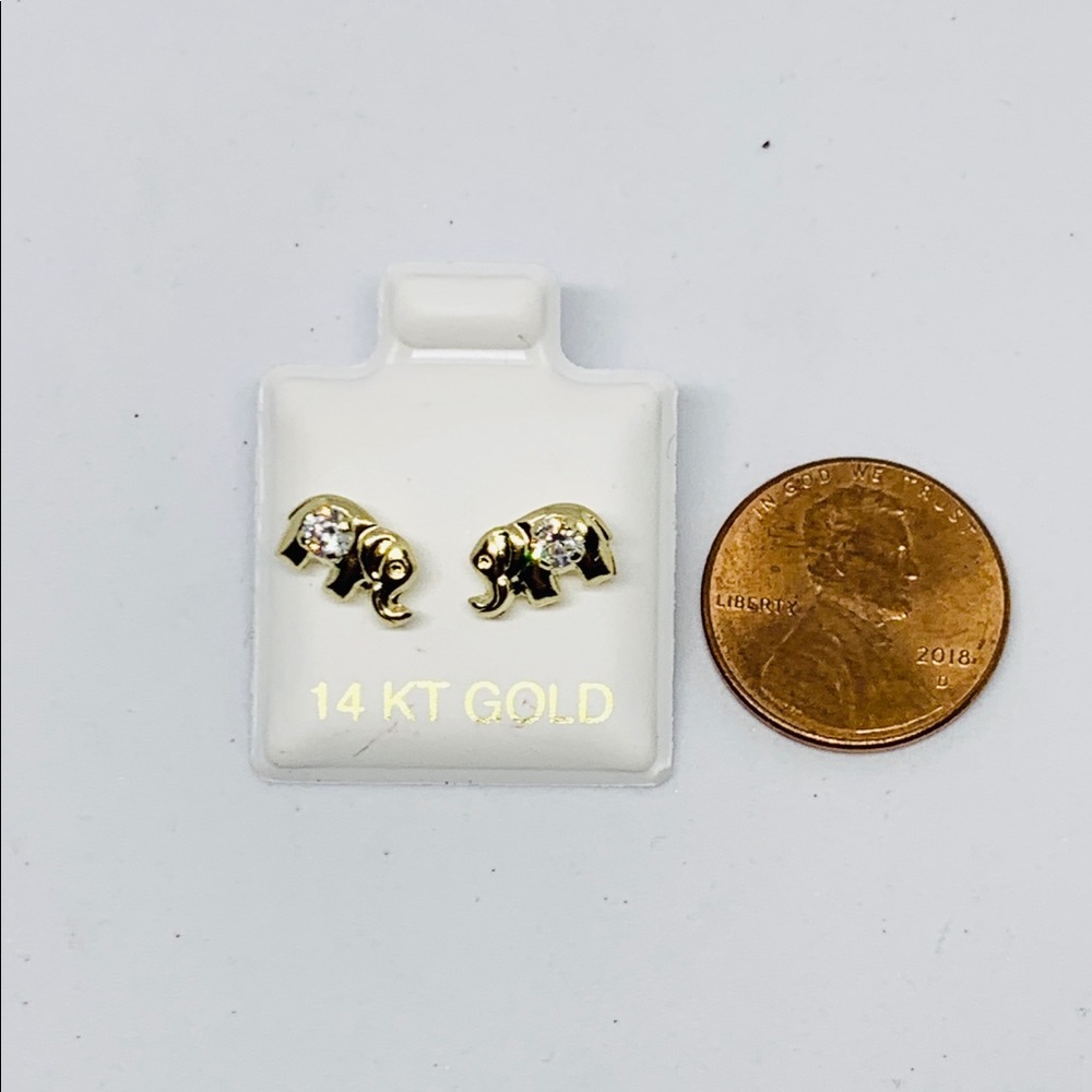 Solid 14k Gold Earrings Elephants Studs - image 4
